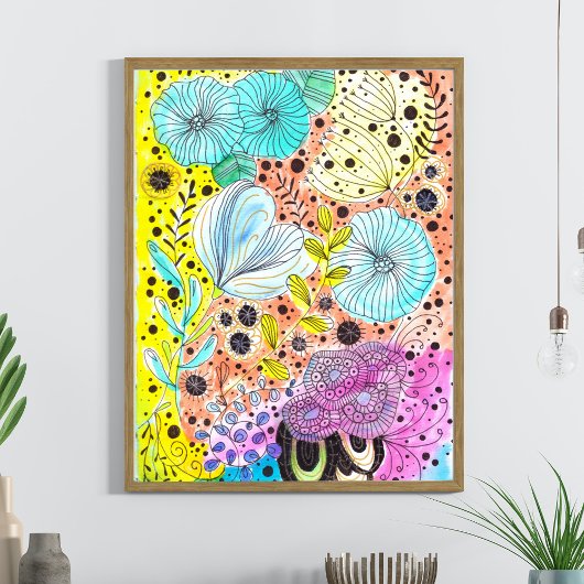 Coole, lebhafte, florale, handgezeichnet Doodles Poster