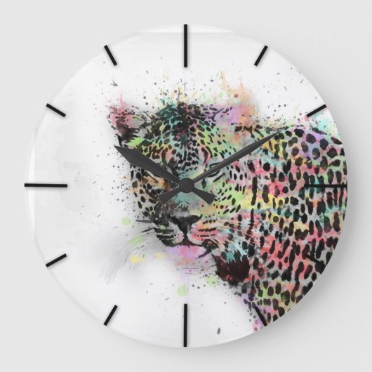 Coole Leopard-Spritzer Große Wanduhr (Vorderseite)
