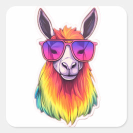 Coole LGBTQ+ Lama in Sonnenbrille Quadratischer Aufkleber