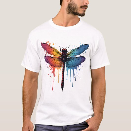 Coole Libelle auf bunt bemalter Libelle T-Shirt (Vorderseite)