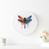 Coole Libelle auf bunter gemalter Libelle Große Wanduhr (Zuhause)