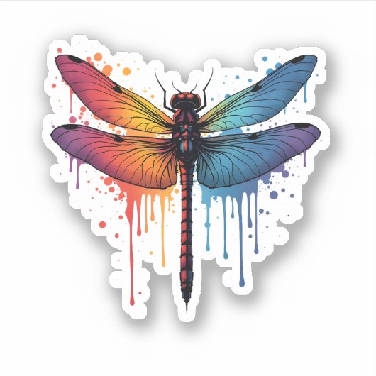 Coole Libelle auf farbenfroh gemalt Drachenfliege Aufkleber (Vorderseite)