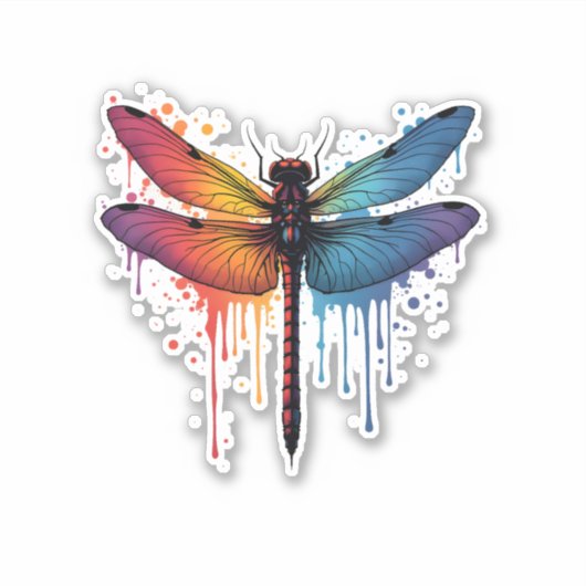 Coole Libelle auf farbenfroh gemalt Drachenfliege Aufkleber (Vorderseite)