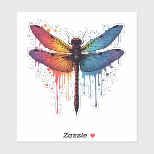 Coole Libelle auf farbenfroh gemalt Drachenfliege Aufkleber (Blatt)