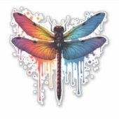 Coole Libelle auf farbenfroh gemalt Drachenfliege Aufkleber (Vorderseite)