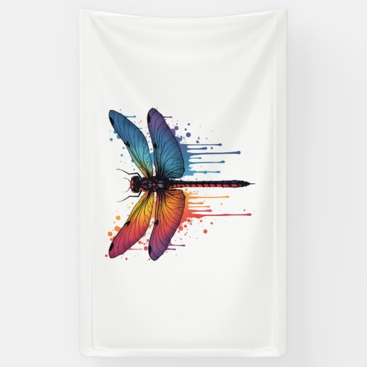Coole Libelle auf farbenfroh gemalt Drachenfliege Banner (Vertikal)