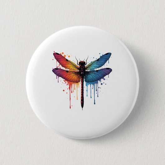 Coole Libelle auf farbenfroh gemalt Drachenfliege Button (Vorderseite)