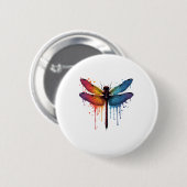 Coole Libelle auf farbenfroh gemalt Drachenfliege Button (Vorne & Hinten)