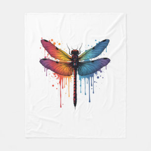 Coole Libelle auf farbenfroh gemalt Drachenfliege Fleecedecke