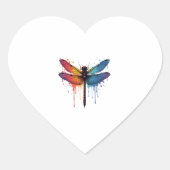 Coole Libelle auf farbenfroh gemalt Drachenfliege Herz-Aufkleber (Vorderseite)