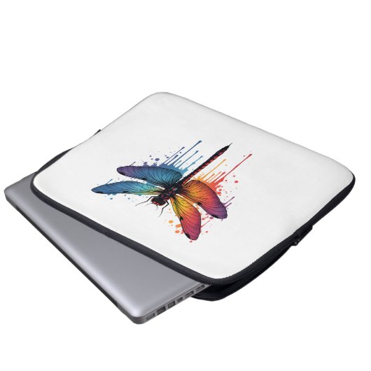 Coole Libelle auf farbenfroh gemalt Drachenfliege Laptopschutzhülle (Vorne Knopf)