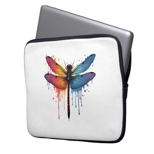 Coole Libelle auf farbenfroh gemalt Drachenfliege Laptopschutzhülle (Vorderseite Links)