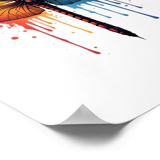 Coole Libelle auf farbenfroh gemalt Drachenfliege Poster (Ecke)