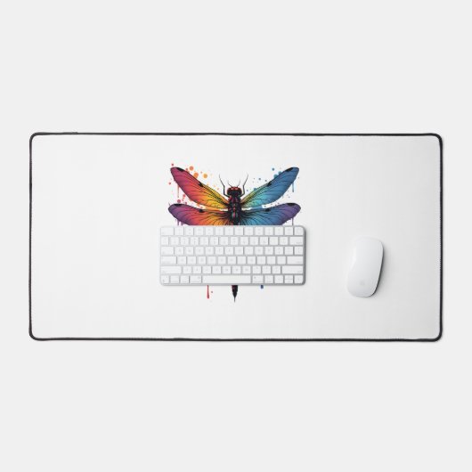 Coole Libelle auf farbenfroh gemalt Drachenfliege Schreibtischunterlage (Tastatur & Maus)