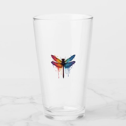 Coole Libelle auf farbenfroher gemalter Libelle Glas (Vorderseite)
