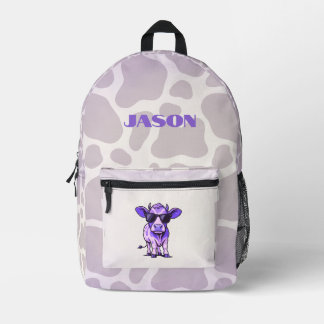 Coole lila Kuh mit Sonnenbrille für Kinder Bedruckter Rucksack