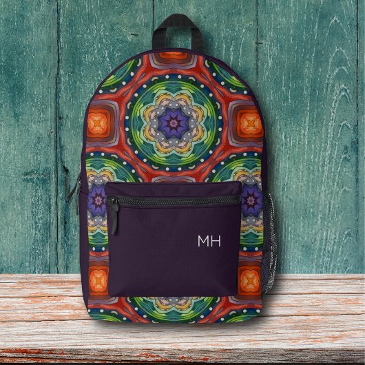 Coole Lila Mandala Muster Monogram Initialen Bedruckter Rucksack