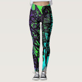 Coole Lila Schwarze Abstrakte digitale Kunst Leggi Leggings (Vorderseite)