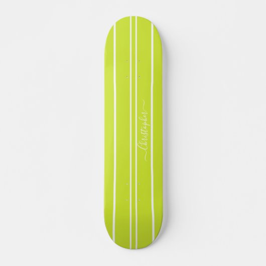Coole Limettengrün, weiße Streifen Mit Monogramm Skateboard (Vorne)