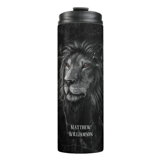 Coole Lion Black Marble Hintergrund Ihr Name  Thermosbecher (Vorderseite)