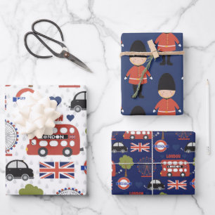 coole Londoner Muster-Party-Wrapping-Papierblätte Geschenkpapier Set