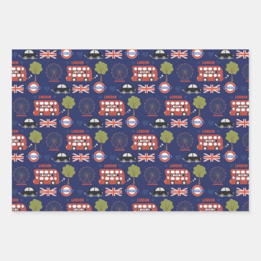 coole Londoner Muster-Party-Wrapping-Papierblätter Geschenkpapier Set (Vorderseite 3)