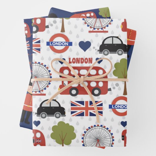 coole Londoner Muster-Party-Wrapping-Papierblätter Geschenkpapier Set (Beispiel)