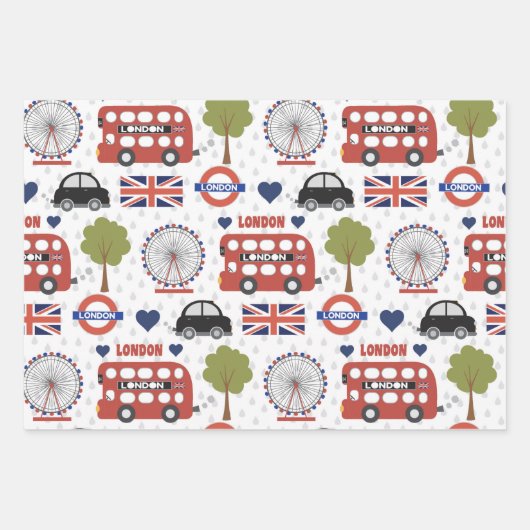 coole Londoner Muster-Party-Wrapping-Papierblätter Geschenkpapier Set (Vorderseite)