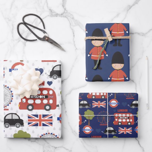 coole Londoner Muster-Party-Wrapping-Papierblätter Geschenkpapier Set (Vorderseite)