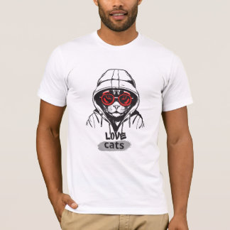 Coole Love Cats Grafik – Stylische Katze mit roter T-Shirt