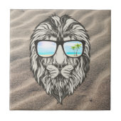 Coole Löwe mit Sommersonne Fliese (Vorderseite)