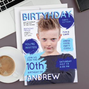 Coole lustige blaue Zeitschrift Titelblatt Jungen  Einladung