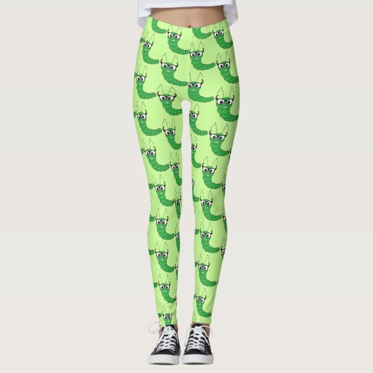 Coole lustige Nervenkitzel-Raupe mit Brillenmuster Leggings (Vorderseite)