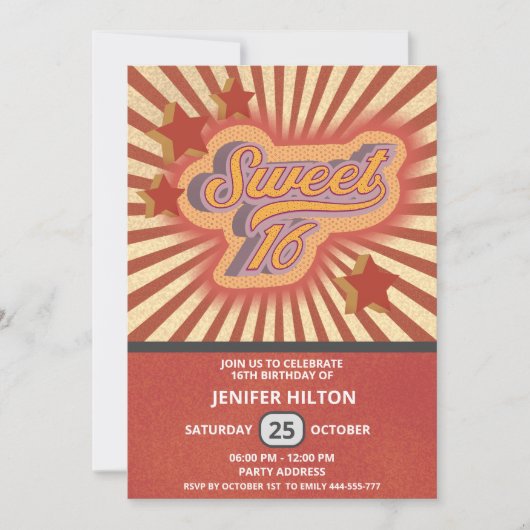 Coole lustige Retro-Typografie süß 16 Einladung (Vorderseite)