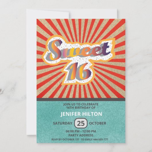 Coole lustige Retro-Typografie süß 16 Einladung (Vorderseite)