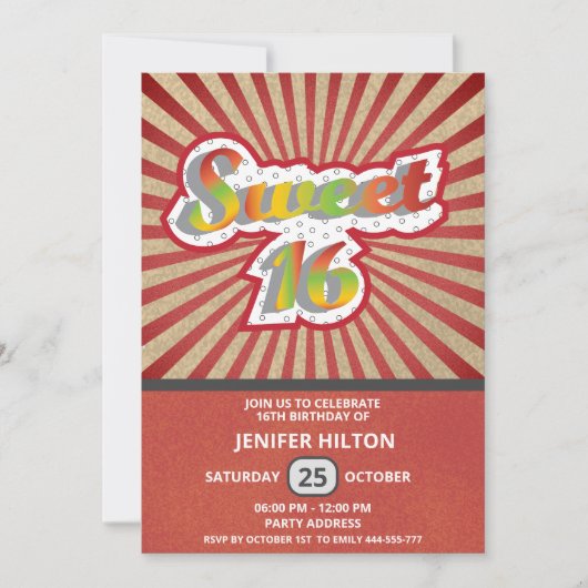 Coole lustige Retro-Typografie süß 16 Einladung (Vorderseite)