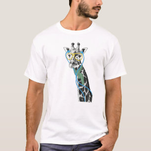 Coole lustige trendy Giraffe mit Brille, Ohrhörer T-Shirt