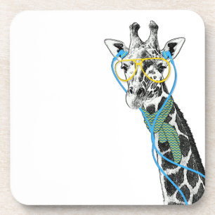 Coole lustige trendy Giraffe mit Brille, Ohrhörer Untersetzer
