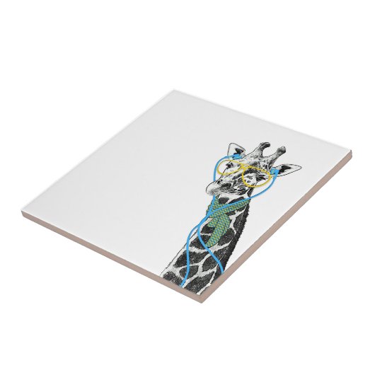 Coole lustige trendy Giraffe mit Brille, Ohrhörern Fliese (Seite)