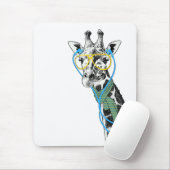 Coole lustige trendy Giraffe mit Brille, Ohrhörern Mousepad (Mit Mouse)