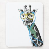 Coole lustige trendy Giraffe mit Brille, Ohrhörern Mousepad (Vorne)
