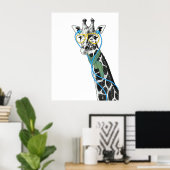 Coole lustige trendy Giraffe mit Brille, Ohrhörern Poster (Heimbüro)