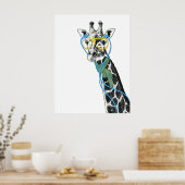 Coole lustige trendy Giraffe mit Brille, Ohrhörern Poster (Küche)