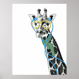 Coole lustige trendy Giraffe mit Brille, Ohrhörern Poster