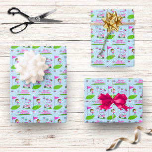 Coole Mädchen-Golf-Geburtstagsfeier Geschenkpapier Set