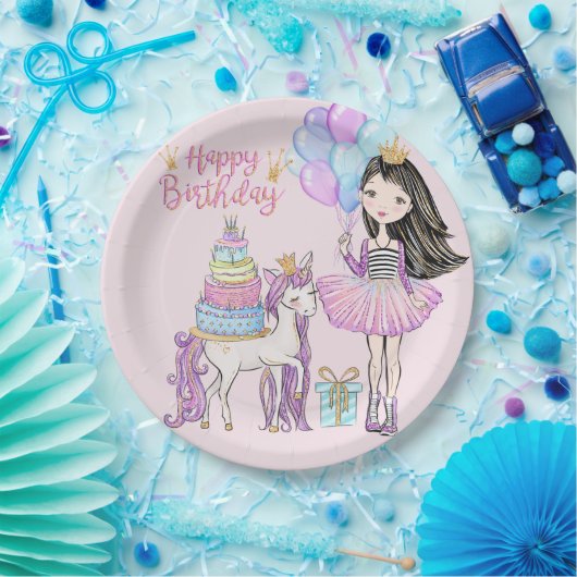 Coole Mädchen und Einhorn Prinzessin Moderne Gebur Pappteller (Party)