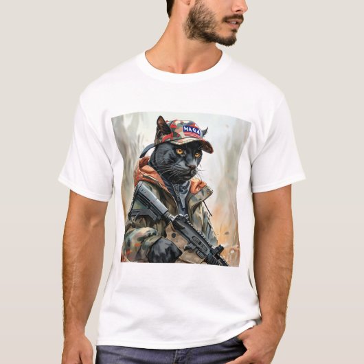 Coole MAGA-Katze mit Gun & Camouflage BLACK PANTHE T-Shirt (Vorderseite)