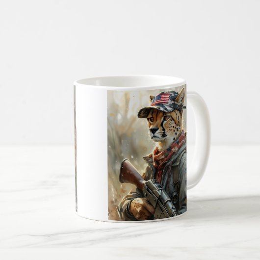Coole MAGA-Katze mit Gun & Camouflage CHEETAH Kaffeetasse (VorderseiteRechts)