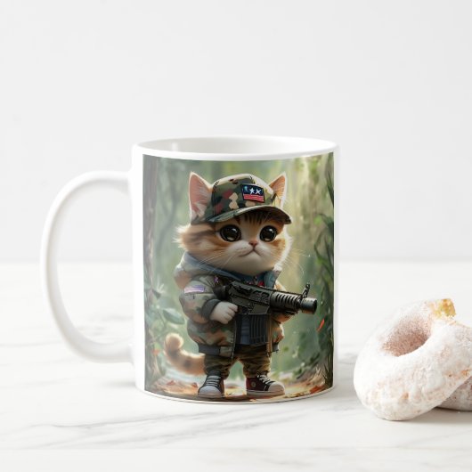 Coole MAGA-Katze mit Gun und Camouflage Niedlich A Kaffeetasse (Mit Donut)