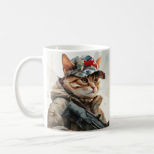 Coole MAGA-Katze mit Gun und Camouflage Niedlich A Kaffeetasse (Links)